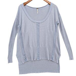 Free People Hi Low Sweater Womens Light Blue Linen Blend Long Sleeve Size M